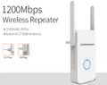 1200Mbps Extender Antenna Router Booster WiFi Extender Repeater in black with adjustable antenna for enhanced wireless signal range
