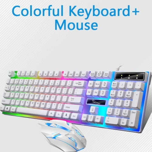 Ninja Dragons White Knight Gaming Keyboard and Mouse Set with white and silver design, ideal for gaming and office use