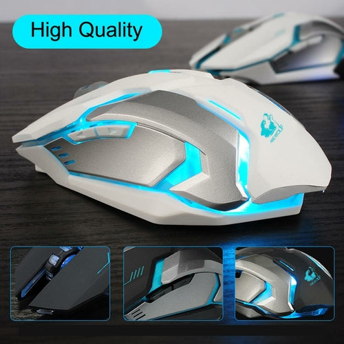Ninja Dragon Stealth 7 Wireless Silent LED Gaming Mouse in black with customizable lighting and ergonomic design for gaming.