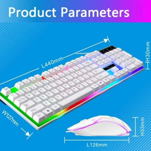Ninja Dragons White Knight Gaming Keyboard and Mouse Set featuring white and silver design, ideal for gaming and computer use.