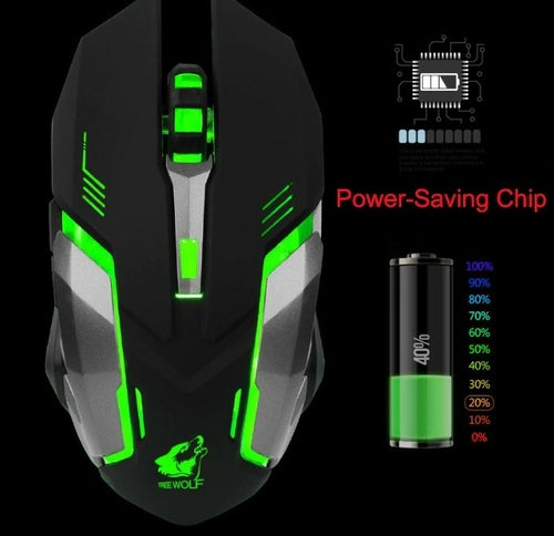 Ninja Dragon Stealth 7 Wireless Silent LED Gaming Mouse in black with ergonomic design and customizable lighting for gaming.