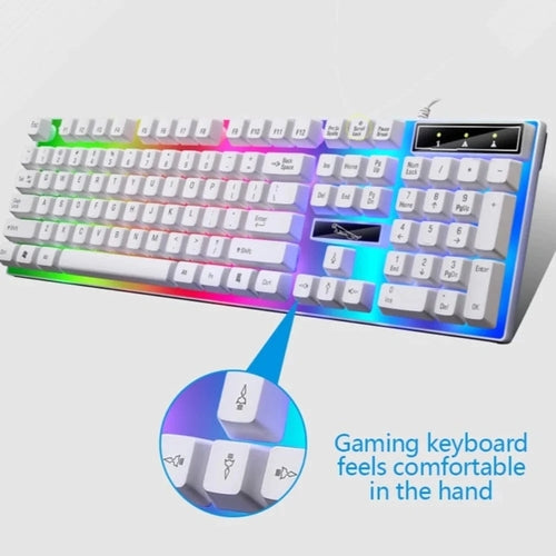Ninja Dragons White Knight Gaming Keyboard and Mouse Set featuring a white mechanical keyboard and ergonomic mouse for gaming and productivity.