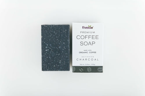 Activated charcoal premium coffee soap bar by ShopOn9india, showing a natural soap bar with a textured surface and coffee scent.