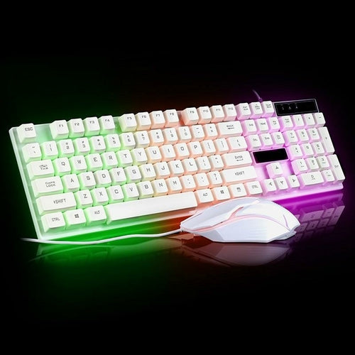 Ninja Dragons White Knight Gaming Keyboard and Mouse Set with white mechanical keyboard, RGB backlighting, and ergonomic mouse