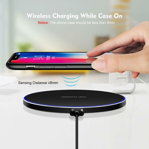 Dragon W9 30W Wireless Charging Pad in black with smooth surface, designed for fast charging smartphones efficiently.