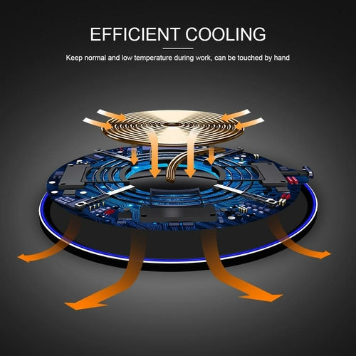Dragon W9 30W Wireless Charging Pad in black with smooth surface, designed for fast charging smartphones and compatible devices.