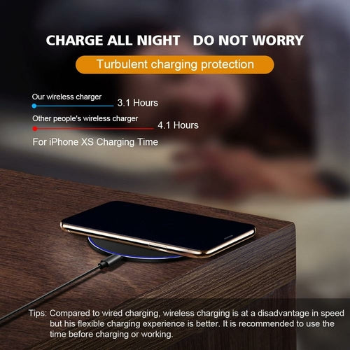 Dragon W9 30W Wireless Charging Pad in black with smooth surface, designed for fast charging smartphones and compatible devices.
